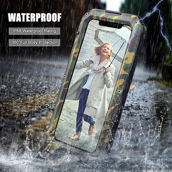 Mitywah Waterproof Case Compatible for iPhone 11, Heavy Duty Military Grade Defender Cover Built-in Screen Protection, Shockproof Metal Strong Dustproof Case for iPhone 11, Camouflage