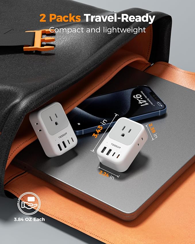 TESSAN US to India Plug Adapter 2 Pack, PD 20W Type D Travel Adapter with 4 AC Outlets 4 USB Ports (2 USB C), India Power Adaptor for USA to Bangladesh Nepal Maldives Pakistan Yemen