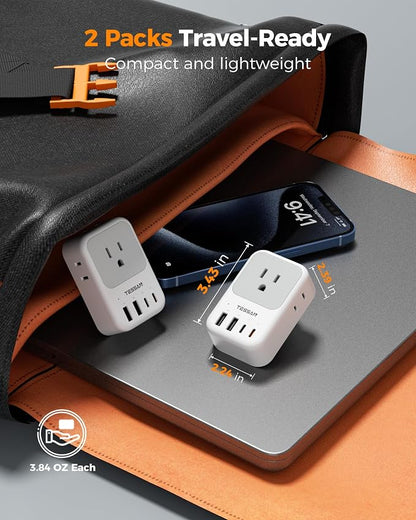 TESSAN US to India Plug Adapter 2 Pack, PD 20W Type D Travel Adapter with 4 AC Outlets 4 USB Ports (2 USB C), India Power Adaptor for USA to Bangladesh Nepal Maldives Pakistan Yemen