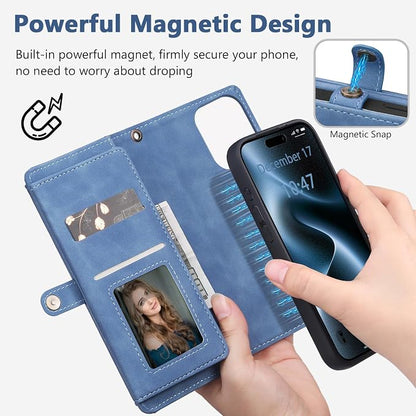Wallet Case for iPhone 15 Pro Max with Card Holder/Crossbody Wallet/Strap| RFID Blocking | Magnetic | Kickstand | Detachable | PU Leather Phone Case for iPhone 15 Pro Max,6.7 in,Sky Blue