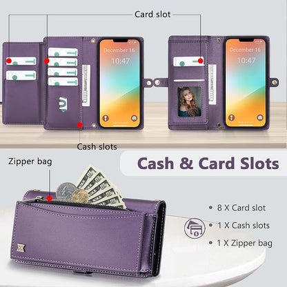 Wallet Case for iPhone 13 Pro with Card Holder/Crossbody Wallet/Strap| RFID Blocking | Magnetic | Kickstand | Detachable | PU Leather Phone Case for iPhone 13 Pro,6.1 in,Purple