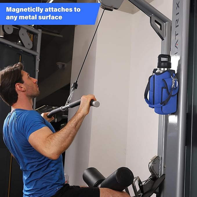 icolor Magnetic Gym Bag Water Bottle Carrier Holder with Phone Pockets & Shoulder Strap,Gym Magnetic Bag 5 Built-in Magnets Gym Accessories Organizer Sling Bottle Bag Pouch Sleeve