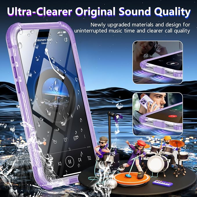 Temdan Magnetic for iPhone 15 Pro Case Waterproof,[Built-in Screen & Camera Protector][Full Body Shockproof][IP68 Underwater][Dustproof] Shockproof Phone Case for iPhone 15 Pro 6.1"-Purple