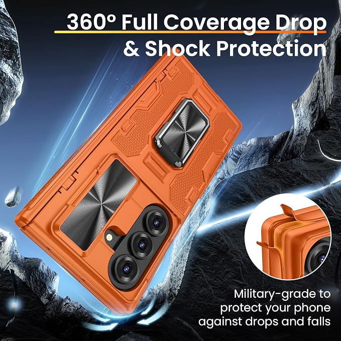 VEGO for Galaxy Z Fold 8 Ultra Case with Screen Protector & Stand, Orange | Built-in Slide Camera Cover[Hinge Protection]Protective Military Grade Shockproof Phone Case for Samsung Fold 8 Ultra 5G 2026