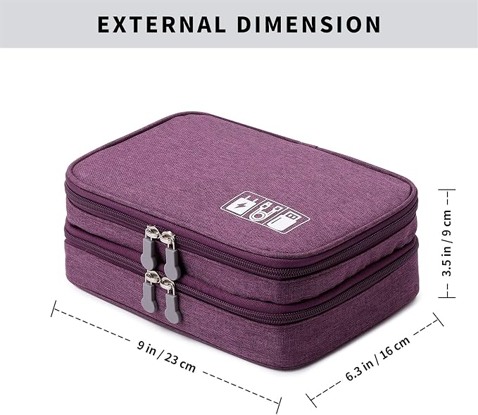 Lanola Travel Cable Organizer Bag, Electronic Accessories Case Portable Double Layer Cable Storage Bag for Cord, Charger, Flash Drive, Phone, SD Card,Personal Items - (Purple)