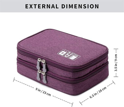 Lanola Travel Cable Organizer Bag, Electronic Accessories Case Portable Double Layer Cable Storage Bag for Cord, Charger, Flash Drive, Phone, SD Card,Personal Items - (Purple)