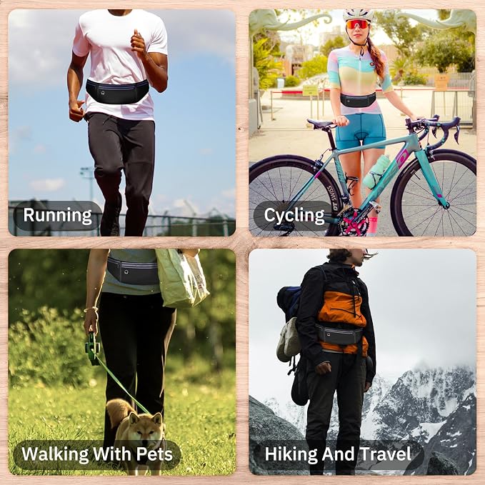 Running Belt with 500ml Water Bottle Holder Slim Waist Pack Fanny Pack Phone Holder Water Resistant Reflective Adjustable Elastic Strap Lightweight Capacity Running Waist Bag (Gray)