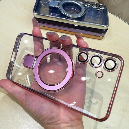 Magnetic Case for Samsung Galaxy S24 Case Stand & Ring Holder Compatible with MagSafe Built-in Camera Lens Protector Shockproof Phone Case for Samsung S24 - Pink