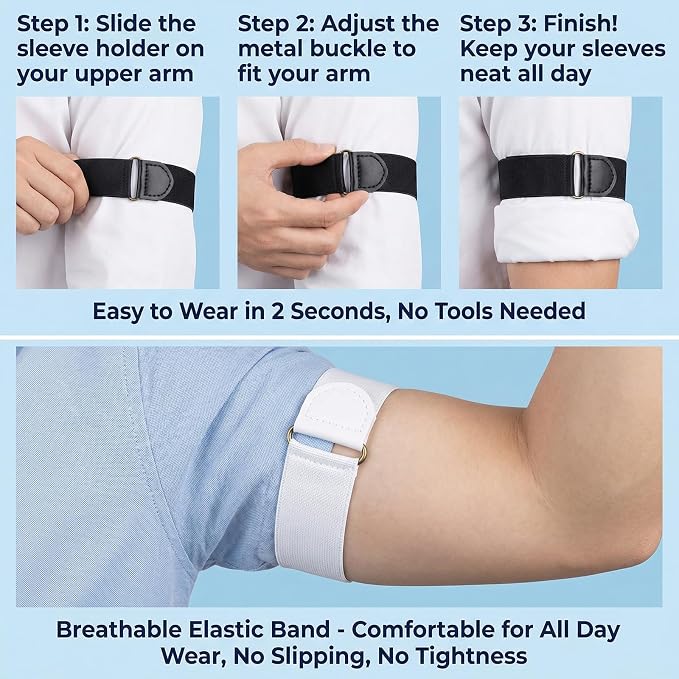4 Pcs Unisex Elastic Adjustable Armbands Anti-Slip Shirt Sleeve Holders Arm Shirt Garters Hold Up Sleeve Garters Elastic Armbands (Black+White)