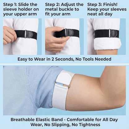 4 Pcs Unisex Elastic Adjustable Armbands Anti-Slip Shirt Sleeve Holders Arm Shirt Garters Hold Up Sleeve Garters Elastic Armbands (Black+White)