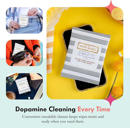 Well-Kept Tech & Lens Wipes - Eyeglass, Screen & Phone Cleaning, Multi-Surface, Lint-Free, Pre Moistened, Streak-Free & Non Scratching - Hamptons, 6 Pack (90 Count)