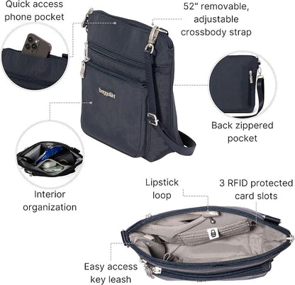 Baggallini Modern Pocket Crossbody Bag for Women, 8.5"x8.5" Handbag Purse with RFID, Lightweight Water-Resistant