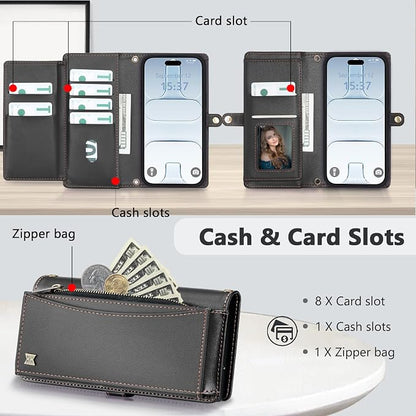 Wallet Case for iPhone Air with Card Holder/Crossbody Wallet/Strap,[RFID Blocking][Magnetic] PU Leather Phone Case for iPhone Air,6.5 in,Black