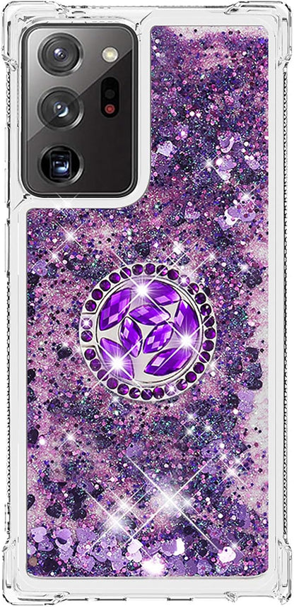 Glitter Case for Galaxy Note 20 Ultra Silicone, Transparent Protective Case Ring Holder Shockproof Phone Cover Glitter Liquid Case Anti Yellowing Scratch Compatible with Samsung Galaxy Note 20 Ultra