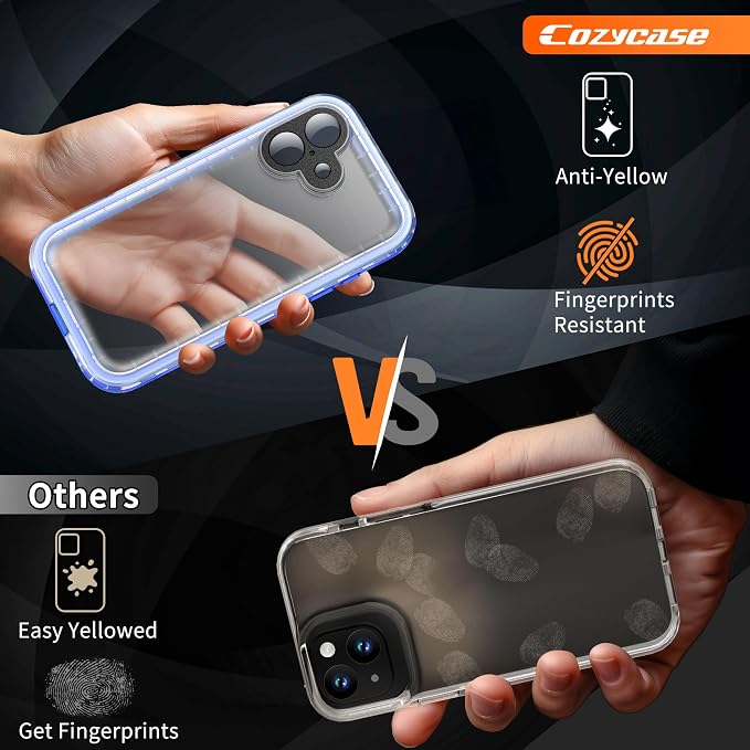 Cozycase for iPhone 16 Case Waterproof - 360 Heavy Duty with Screen/Camera Protector Shockproof IP68 Underwater Dustproof Water Dust Shock Proof Full Body/Front and Back Case Blue/Frosted Clear