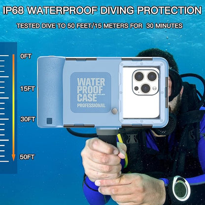 Underwater Snorkeling Diving Phone Case, Waterproof Phone Case for iPhone 16/15/14/13/12/11Pro Max/XR/XS for Samsung Galaxy S24/S23/S22/S21,Universal Scuba Underwater Photo Video Housing(Blue)