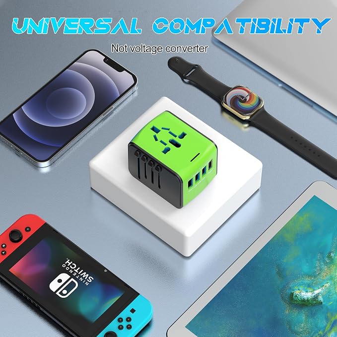 ISIX International Travel Adapter Universal Power Adapter Worldwide All in One 4 USB Perfect for European US, EU, UK, AUS,Asia 200+ Countries