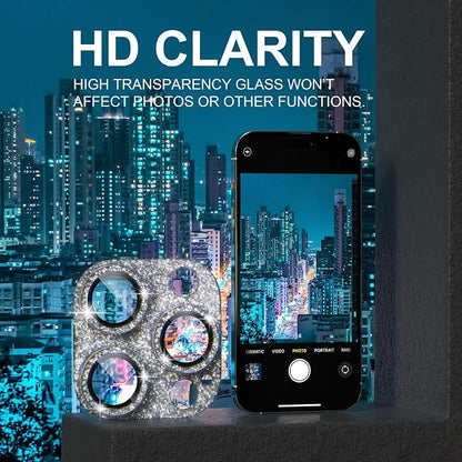 Choiche for iPhone 14 Pro/iPhone 14 Pro Max Camera Lens Protector, Bling Camera Cover with 9H Tempered Glass Lens Screen Protector Metal Ring Decoration Accessories (Glitter-Silver)