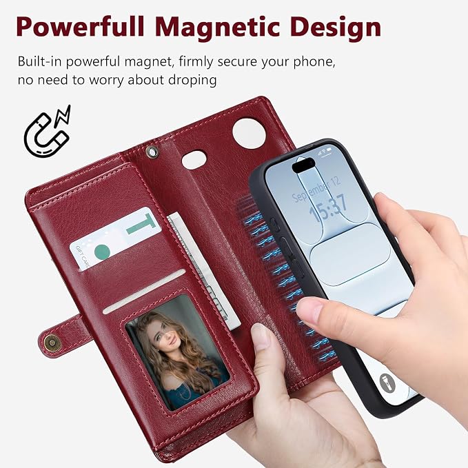 Wallet Case for iPhone Air with Card Holder/Crossbody Wallet/Strap,[RFID Blocking][Magnetic] PU Leather Phone Case for iPhone Air,6.5 in,Wine Red