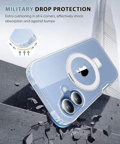 for iPhone 17 Case with Screen Protector, Built-in Seamless Stand, [Compatible with MagSafe] Protective Shockproof Phone Case, Magnetic Slim Cover for iPhone 17 6.3 Inch - Clear