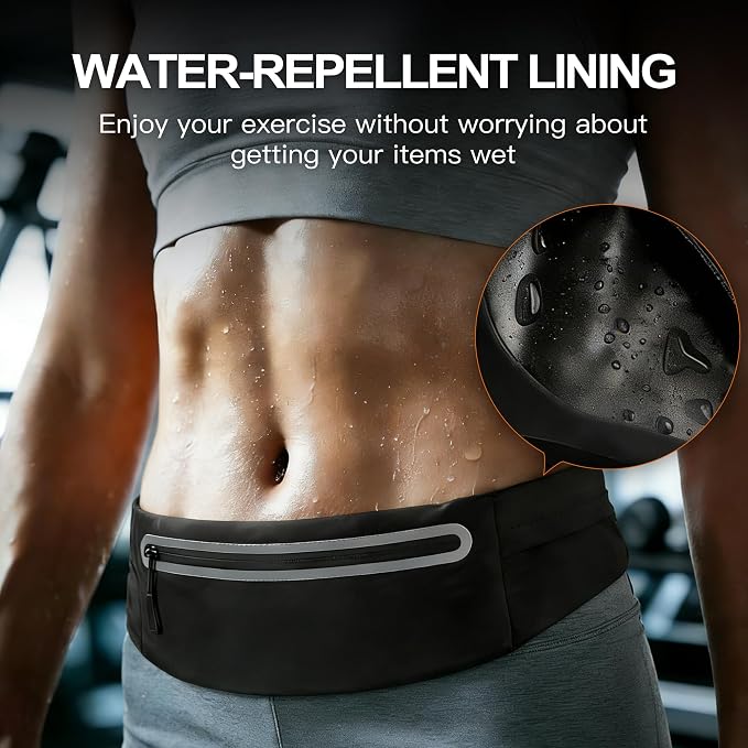 Slim Running Belt for Men Women - No-Bounce Phone Holder Waist Pack, Runners Fanny Pack with Sweat-Proof Pocket ，Travel Money Pouch for Gym/Hiking/Cycling (Light Black)