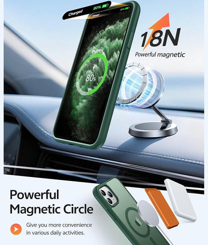 FNTCASE for iPhone 11 Pro Case: [Compatible with Magsafe] Translucent Matte Magnetic Phone Cover - Military Grade Drop Protection Shockproof Protective for iPhone 11Pro 2019 Cases - Green
