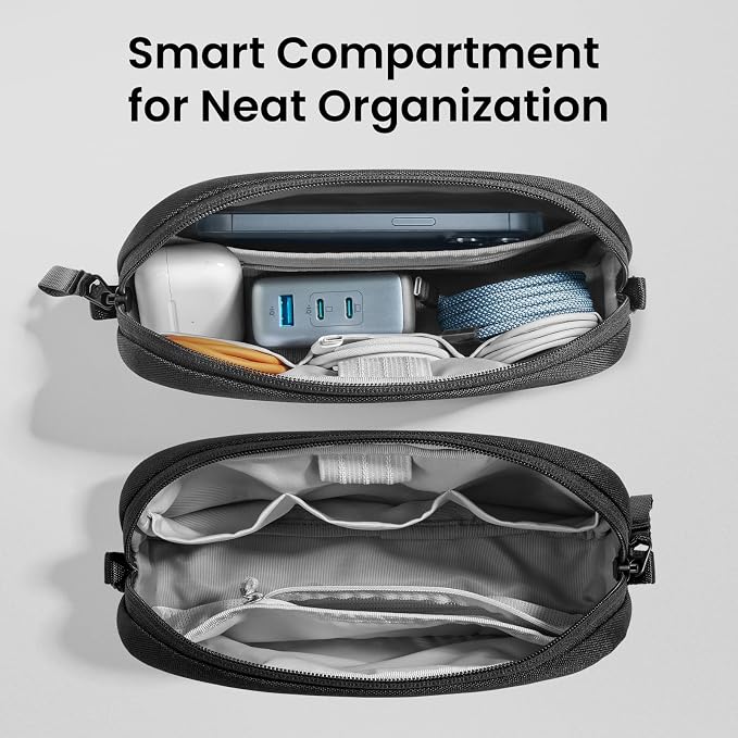tomtoc Electronics Organizer Travel Case, Water Resistant Travel Bag Cable Organizer for Essentials, Tech Pouch Accessories Carry Storage for Cord, Phone, Cables, Airpods, USB Flash Drive, Daily Items | Water Resistant Tech Pouch Accessories Travel Bag...