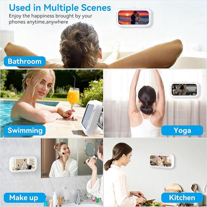 2-Pack Shower Phone Holder, Waterproof, 360° Rotatable & Adjustable Wall Mount with Adhesive for 4-7 Inch Phones (iPhone, Samsung, Google), White