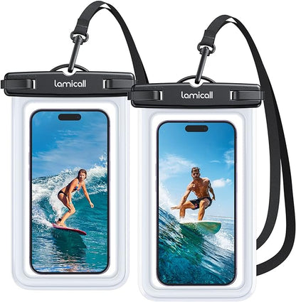 Lamicall Waterproof Phone Pouch Case - [2 Pack][Easy Lock & Heavy Duty] IPX8 Water Proof Cell Phone Dry Bag for Beach, Gift Protector for iPhone 17 16 15 14 13 12 11 Pro Max Plus Air, Galaxy S25, 4-7"