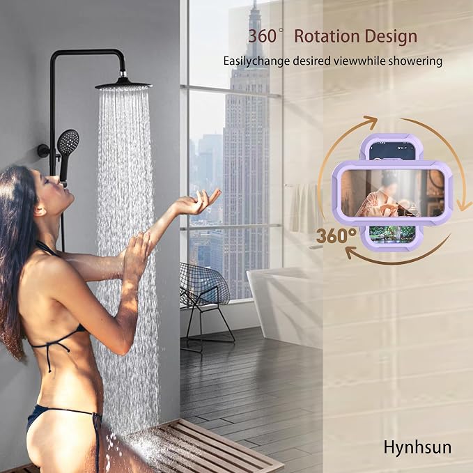360° Rotatable Retractable Adjustable Shower Phone Case Holder,Anti-fog HD & sensitive screen ,Wall Mounted Phone Holder for Bathroom Mirror Bathtub Kitchen,Shower Accessories for 4-7" Phones (purple)