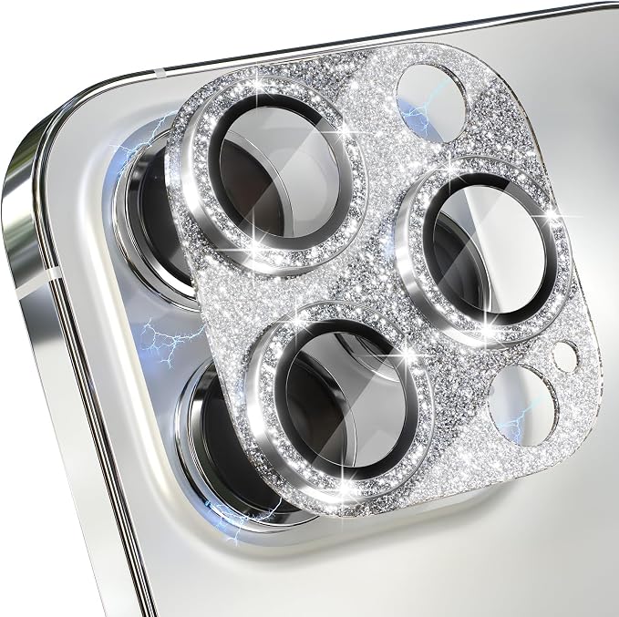 Choiche for iPhone 14 Pro/iPhone 14 Pro Max Camera Lens Protector, Bling Camera Cover with 9H Tempered Glass Lens Screen Protector Metal Ring Decoration Accessories (Glitter-Silver)