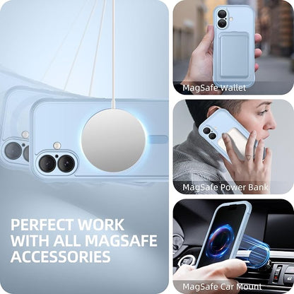 BERFY for iPhone 17 Case, Compatible with MagSafe, Built-in Privacy Screen Protector, Camera Protection, Shockproof Full Body Phone Case 6.3", Clear Light Blue