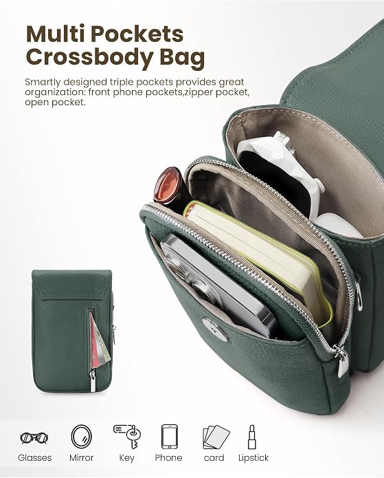 befen Genuine Leather Small Crossbody Bags for Women, Cell Phone Cross body Purse Bag with RFID Blocking Card Slots