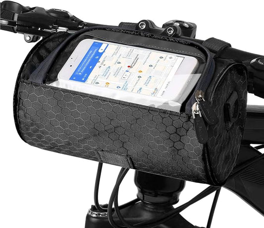 Bike Handlebar Bag, Waterproof Bicycle Front Storage Bag, Bike Phone Holder Accessories, Transparent Pouch Touch Screen with Removable Shoulder Strap for Dirt Bikes, Road Bikes, Mountain Bikes