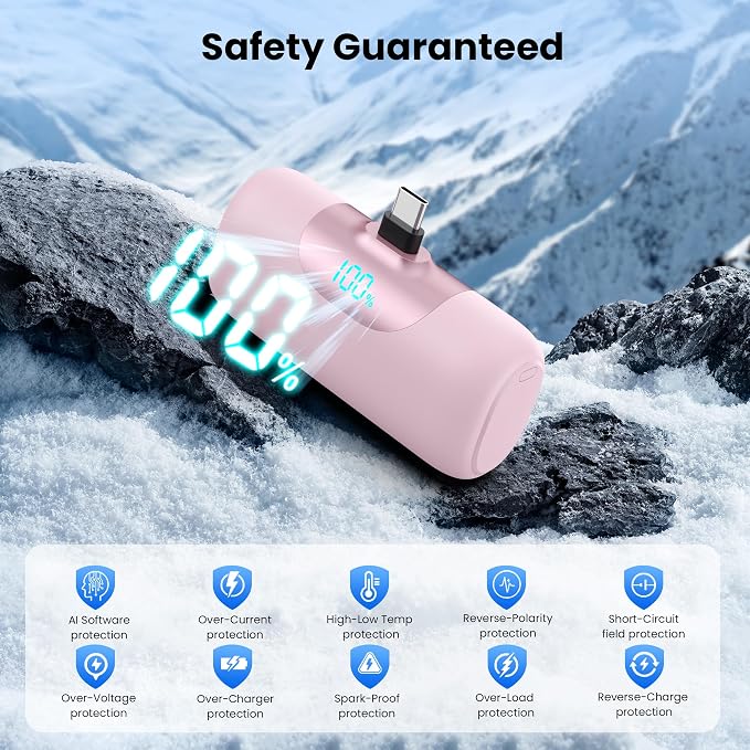 [2-Pack]Mini Portable Charger for iPhone 17, 5500mAh LCD Display USB C Power Bank,Fast Phone Charging Travel Pocket Size Battery Pack for iPhone 17/17 Pro/17 Pro Max/16/15 Series,Android(Black+Pink)