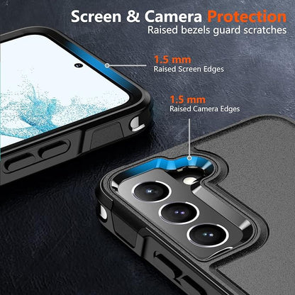 SPIDERCASE Designed for Samsung Galaxy S22 Case, [10 FT Military Grade Drop Protection], 2 Pack [Tempered Glass Screen Protector+Camera Lens Protector] Heavy Duty Shockproof Case, Black
