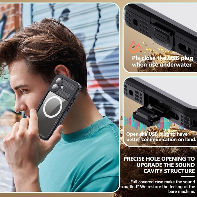 Omio Designed for iPhone 17 Waterproof Case Compatible with MagSafe, Magnetic Waterproof Full Body IP68 Underwater Case Built-in Screen Protector Military Grade Shockproof Cover for Men Women Black