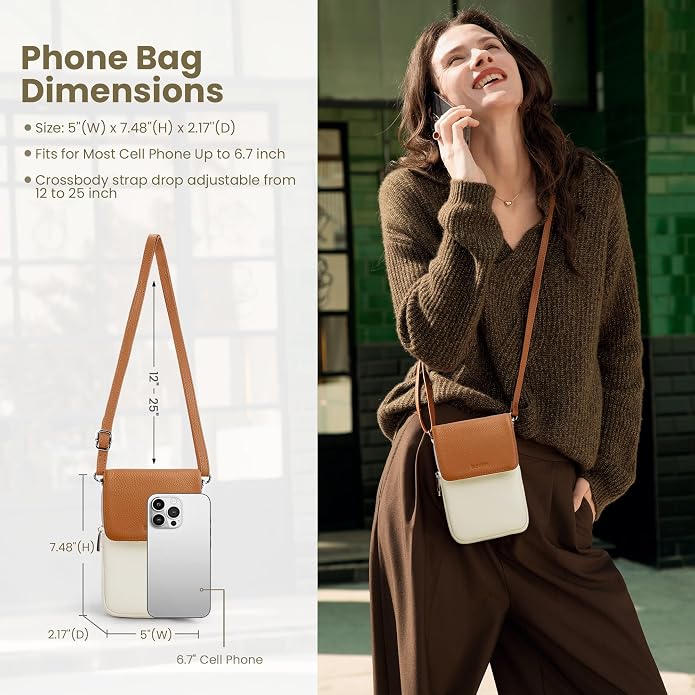 befen Genuine Leather Small Crossbody Bags for Women, Cell Phone Cross body Purse Bag with RFID Blocking Card Slots