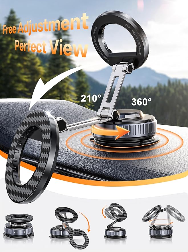 2026 Upgraded Car Phone Holder for Magsafe [108LBS Strongest Suction] 360° Adjustable Vacuum Magnetic Phone Holders, Cell Phone car Mount for iPhone 17 Pro Max 16 15 14 13 12 Air Plus