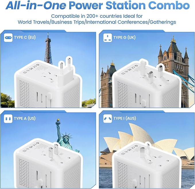 Converter for European Travel with AC Socket, 2 USB C & 2 USB A Ports | Specially for Hair Dryers, Compact Voltage Converter US to Europe, 220v to 110v Voltage Converter