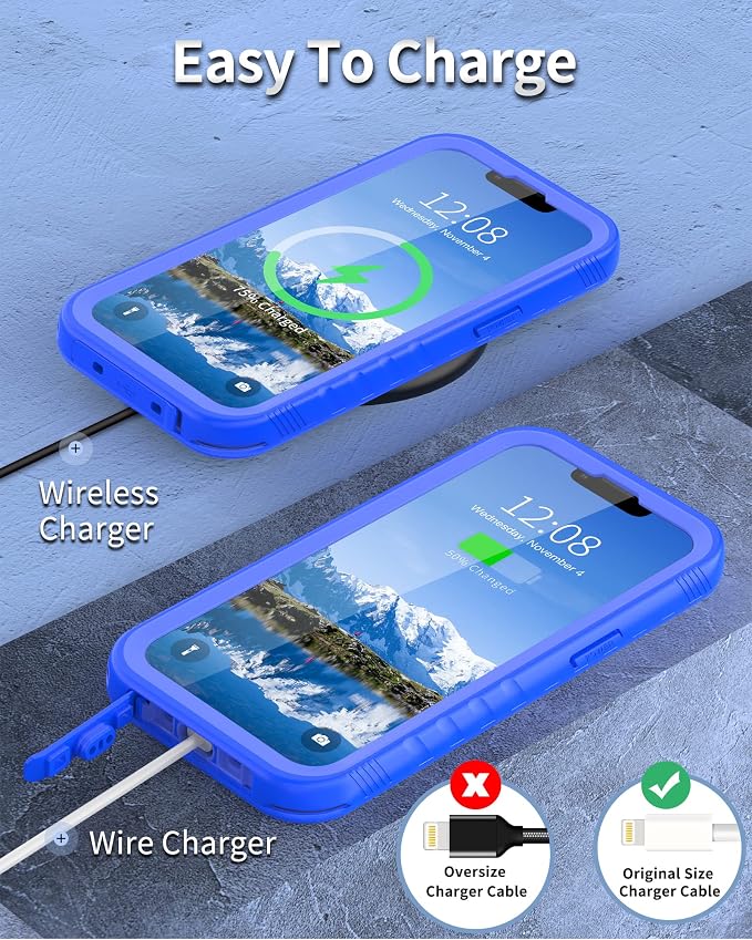 SPORTLINK iPhone 13 Pro Max Waterproof Case - Full Body Heavy Duty Protection with Screen Protector, Shockproof, 6.7" - Blue