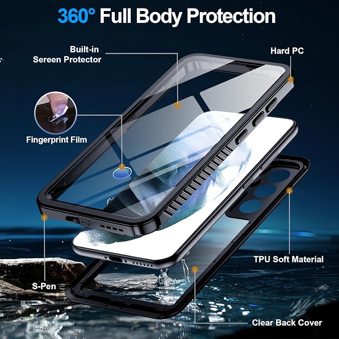 MOZOTER for Samsung Galaxy S21 Plus Case Waterproof,[IPX8 Underwater Case][Full Body Shockproof & Military Dropproof] Clear Sound Quality Built-in Screen Protector for Samsung S21 Plus 6.7 inch-Black