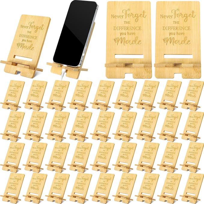 Ripeng 36 Pcs Employee Appreciation Gifts Bulk Bamboo Phone Stand for Desk Office Worker Thank You Gift for Administrative Team Coworkers Staff Graduation Nurse Teacher Week (Difference Made)