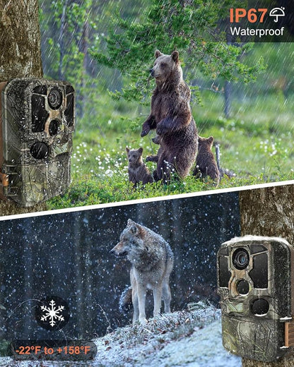 KJK Trail Camera WiFi 8K 84MP with 64GB Memory Card, Game Camera with Night Vision, 0.05s Trigger Motion Activated, IP67 Waterproof 130°Wide-Angle 42pcs No Glow Infrared LEDs for Wildlife Monitoring