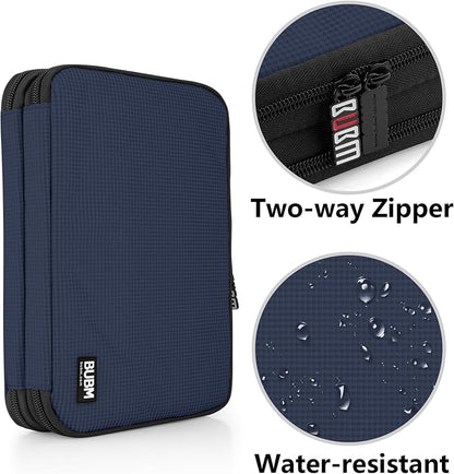 BUBM Double Layer Electronic Accessories Organizer, Travel Gear Bag for Cables, USB Flash Drive, Plug and More, Perfect Size Fits for iPad Mini (Medium, Dark Blue) | Travel Gadget Bag for Cables, USB Flash Drive, Plug and More, Perfect Size Fits for iP...
