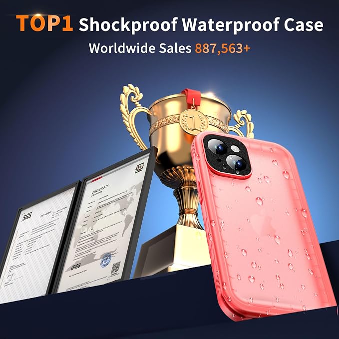 Cozycase for iPhone 15 Waterproof Shockproof Dustproof Case - Heavy Duty/360 Full Body/Military Grade/Protective/Rugged 【8FT Drop Proof】 Built in Screen/Camera Protector with Lanyard Pink