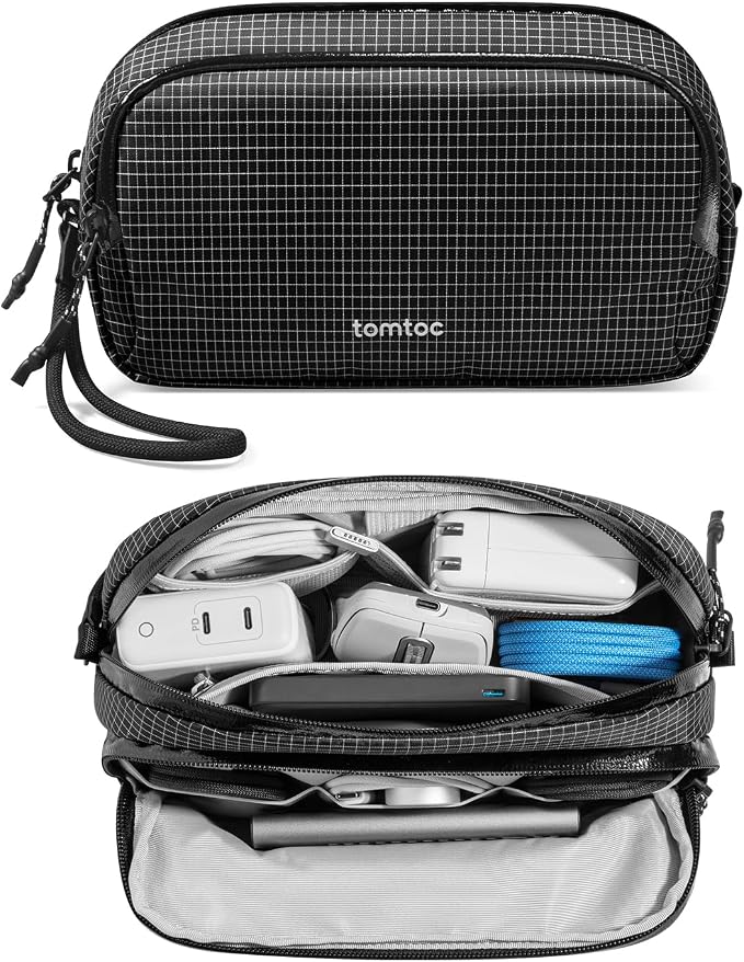 tomtoc Electronic Organizer Travel Case Performance, Dual Compartment Bag | Water Resistant Cable Organization Storage for Charger, Cord, Phone, Hard Drive, Power Bank, Accessories Travel Essentials