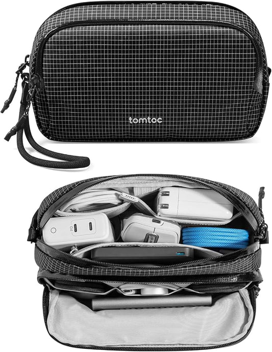 tomtoc Electronic Organizer Travel Case Performance, Dual Compartment Bag | Water Resistant Cable Organization Storage for Charger, Cord, Phone, Hard Drive, Power Bank, Accessories Travel Essentials