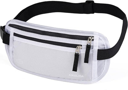 RFID Blocking Money Belt - Passport Holder & Travel Wallet, Slim Hidden Fanny Packs for Women Men - White