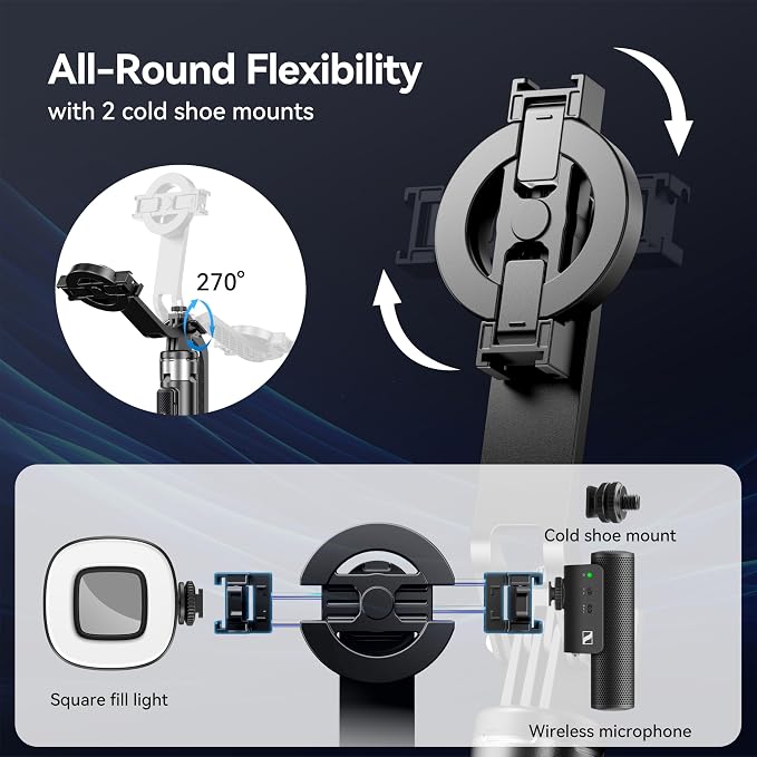 54" Magnetic Phone Tripod, Portable Selfie Stick Tripod for iPhone Magsafe with Rechargeable Remote & 2 in 1 Phone Holder, Cell Phone Stand for Video Recording, Compatible with iPhone and Android